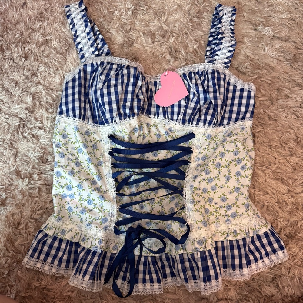 Dolls Kill Gingham Blue Checkered BLUEBERRY FROLIC TANK TOP SUGAR THRILLZ NWT